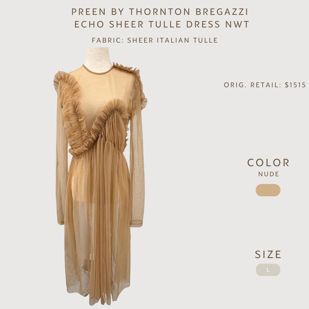 Preen Dress Echo Sheer Tulle Ruffle Nude L - Picture 2 of 9